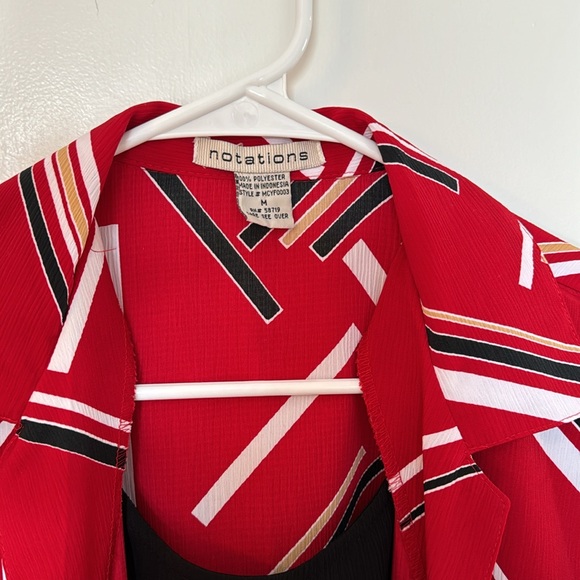 Red Button Down Blouse with Black Tank Top Liner Attached Size M - Picture 3 of 6